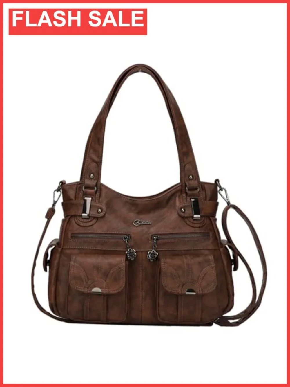 Large Hobo Tote PU Leather Shoulder Bag Multi-Pocket Purse
